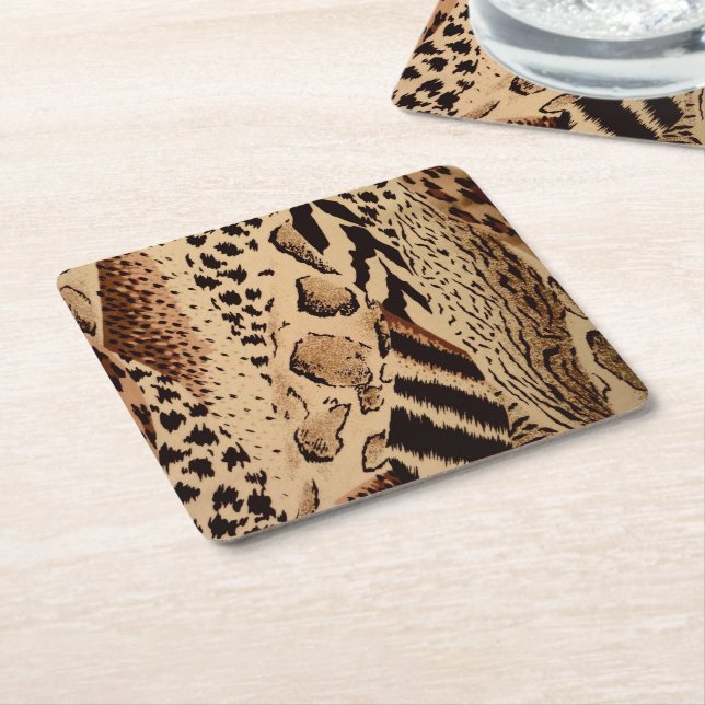 Safari Brown Square Paper Coaster (Angled)