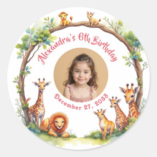 Safari Budget Kids Photo Cute Birthday Party Classic Round Sticker