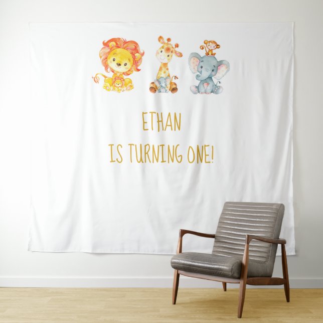 Safari Cake Table Backdrop, First Birthday Tapestry (In Situ (Horizontal))
