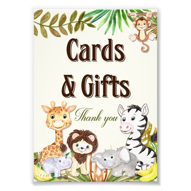 Safari Cards and Gifts Sign, Baby Shower Sign (Front)