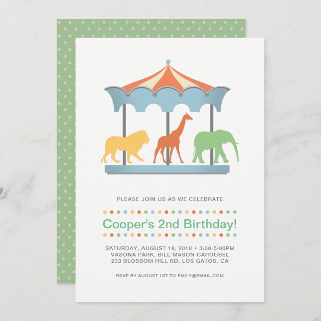 Safari Carousel Birthday Invitation (Front/Back)