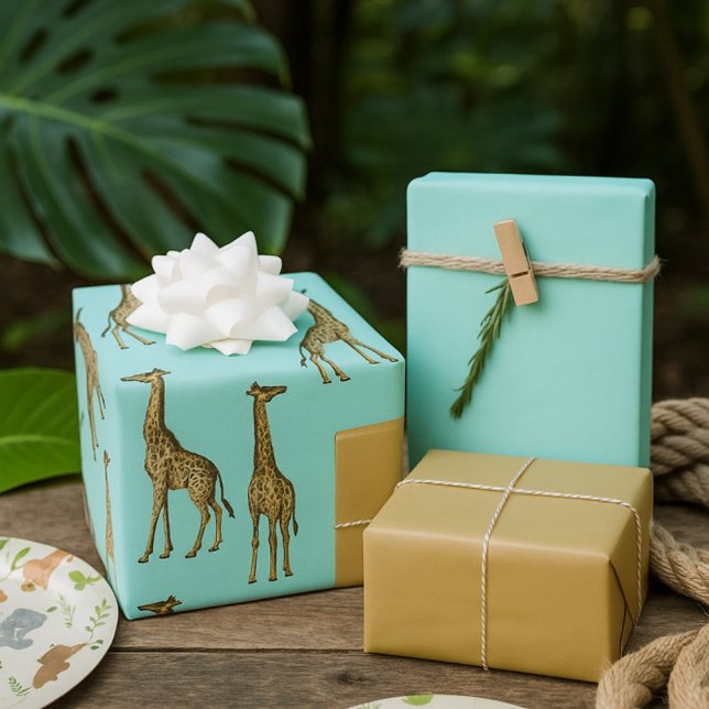 Safari Chic Giraffe Blue Jungle Wrapping Paper Sheet (Creator Uploaded)
