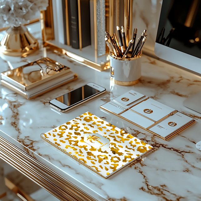 Safari Chic Luxe Gold & White Animal Print Notebook (Stylish Luxe Business  Notebook. Available in Glossy Paper or Matte Hard Cover )