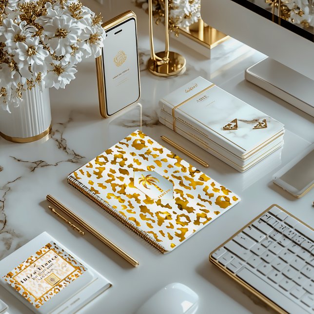 Safari Chic Luxe Gold & White Animal Print Planner (Stylish Luxe Business Logo Planner )