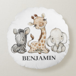 Safari Cute Animals Kids Round Cushion