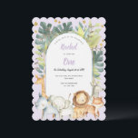Safari cute animals purple Girl first birthday Invitation<br><div class="desc">Cute animals jungle safari first birthday Invitation for boy or girl.</div>