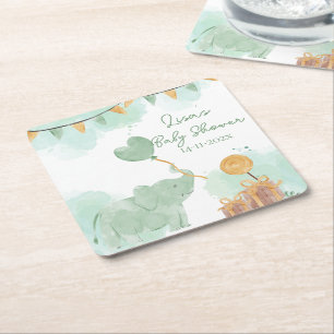 Safari Cute Baby Animals Themed Baby Shower Party Square Paper Coaster