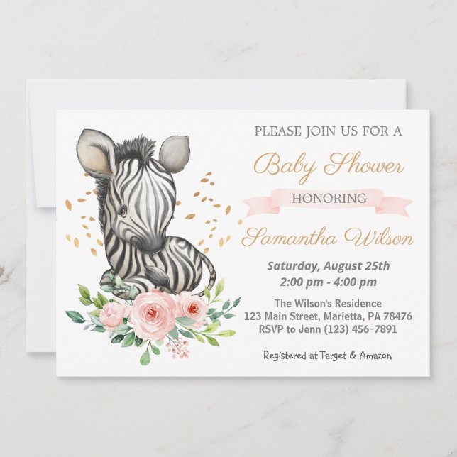 Safari Cute Baby Zebra Wild Baby Shower Invitation (Front)