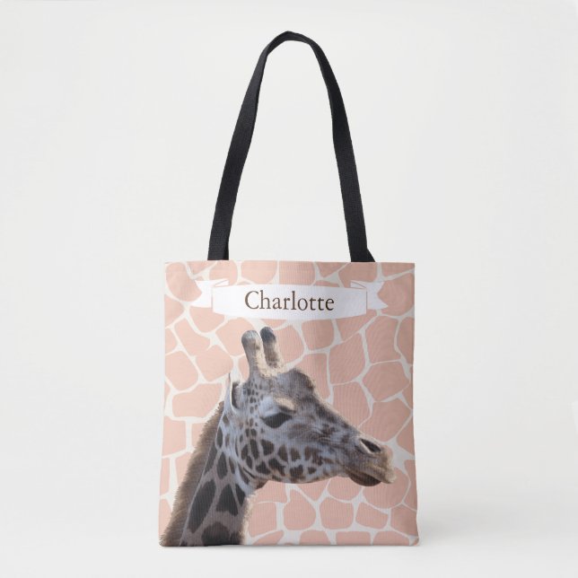 Safari Cute Giraffe & Name Tote Bag (Front)