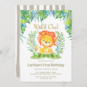 Safari Cute Lion Wild One 1st Birthday Party Invitation