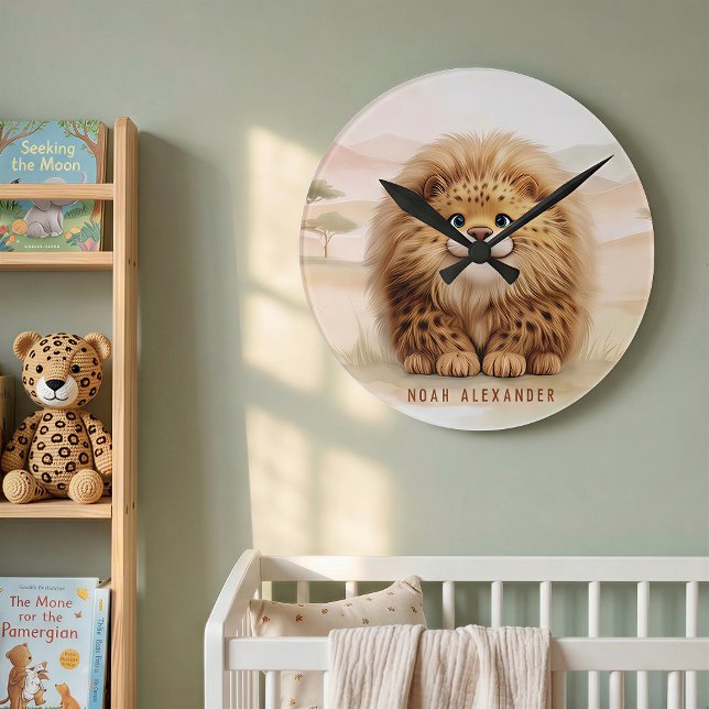 Safari Cute Zuberi The Fluffy Leopard Name Kids Round Clock (Creator Uploaded)