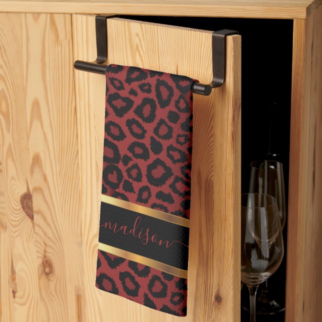 Safari Dark Red Leopard - Customise Tea Towel (Thirds Fold)
