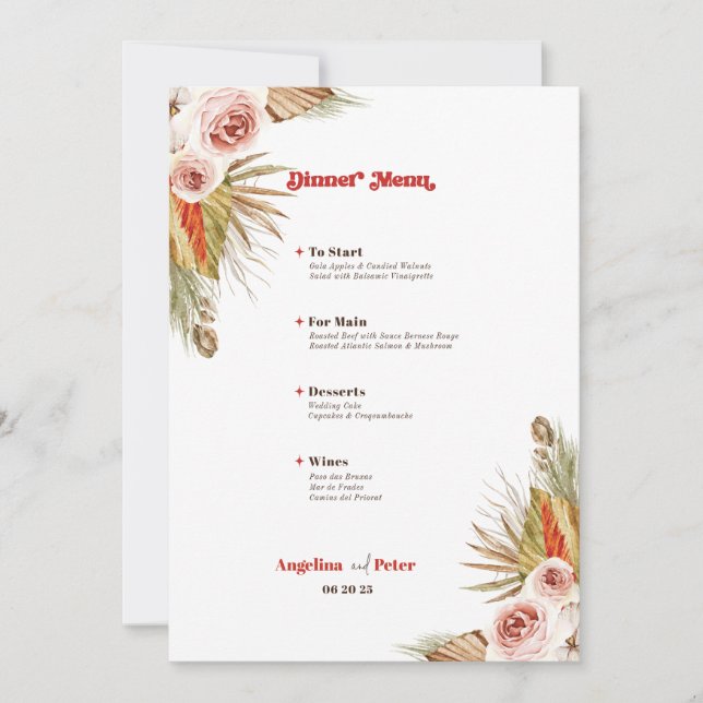Safari Desert Boho Flowers Wedding Menu  Invitation (Front)