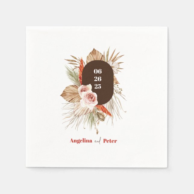 Safari Desert Boho Flowers Wedding  Napkin (Front)