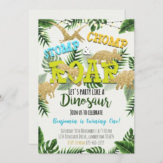 Safari Dinosaur Boy Birthday Invitation (Front/Back)