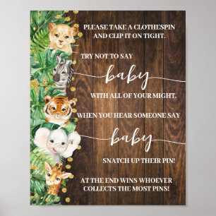 Safari Don't Say Baby Clothespin Shower Game Poster