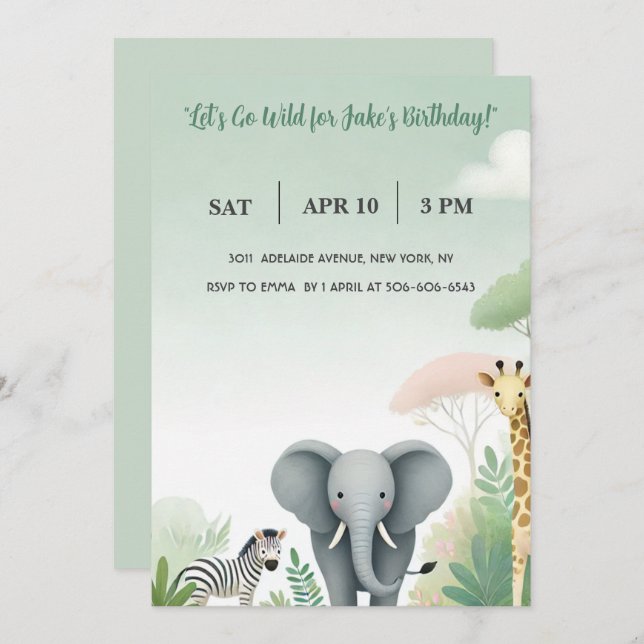 Safari Dreams: A Birthday in the Wild! Invitation (Front/Back)