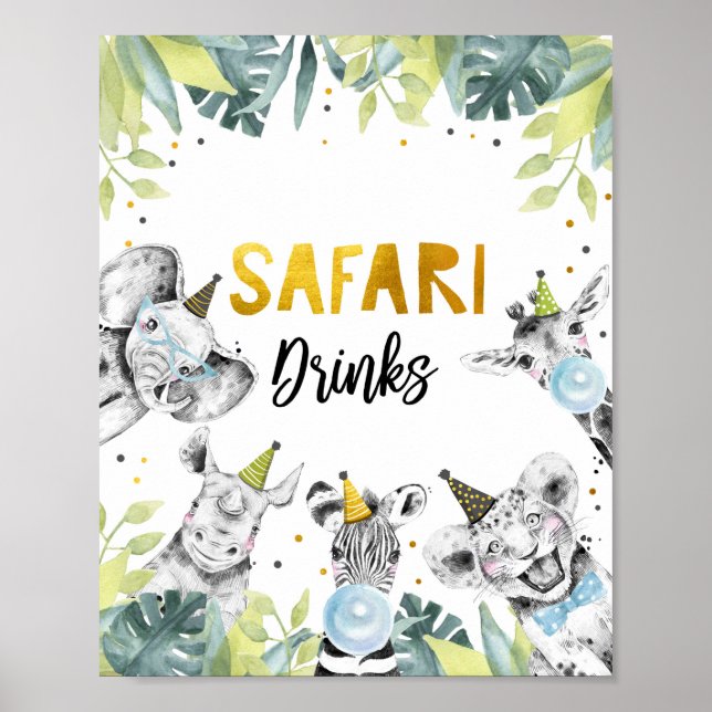 Safari Drinks Safari Party Animals Birthday Sign (Front)