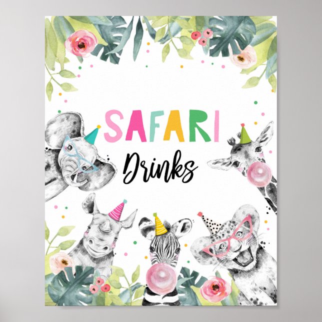Safari Drinks Safari Party Animals Birthday Sign (Front)