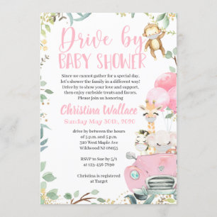 Safari Drive By Baby Shower Invitations for Girls