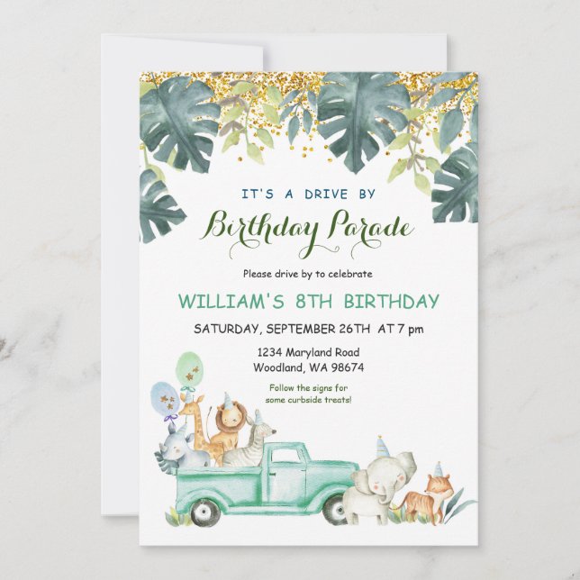 Safari drive by birthday parade Invitation (Front)