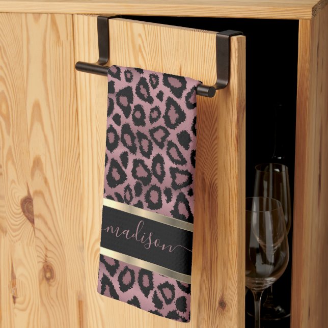 Safari Dusty Rose Leopard - Customise Tea Towel (Thirds Fold)