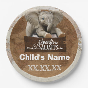 Safari Elephant “Adventure Awaits” Theme Paper Plate