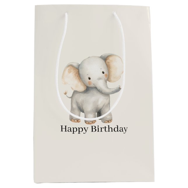 Safari Elephant Birthday Medium Gift Bag (Front)