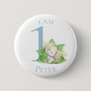 Safari Elephant Blue BIRTHDAY Button