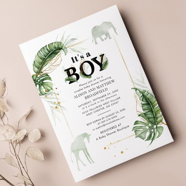 Safari Elephant Giraffe Baby Shower Invitation (Elephant Giraffe Safari Baby Shower Invitation)