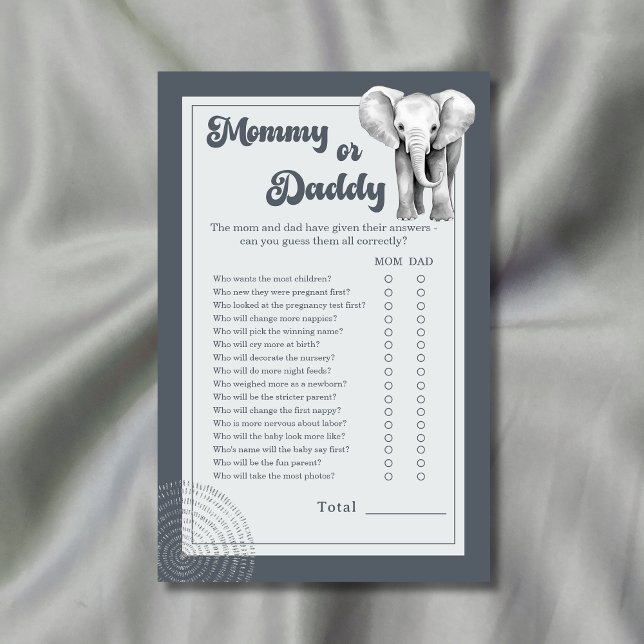 Safari Elephant Mummy or Daddy Baby Shower Game (Creator Uploaded)