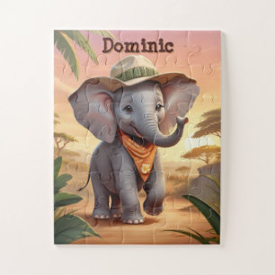 Safari Elephant Personalised  Jigsaw Puzzle