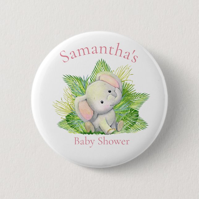 Safari Elephant  Pink Baby Shower  Button (Front)
