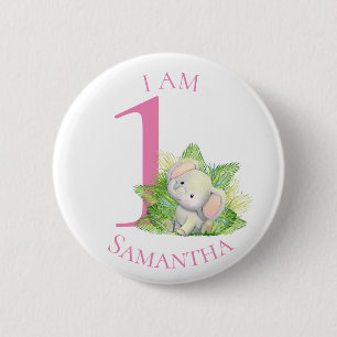 Safari Elephant pink BIRTHDAY Button