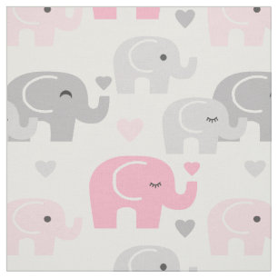 Safari Elephant Pink Grey Fabric