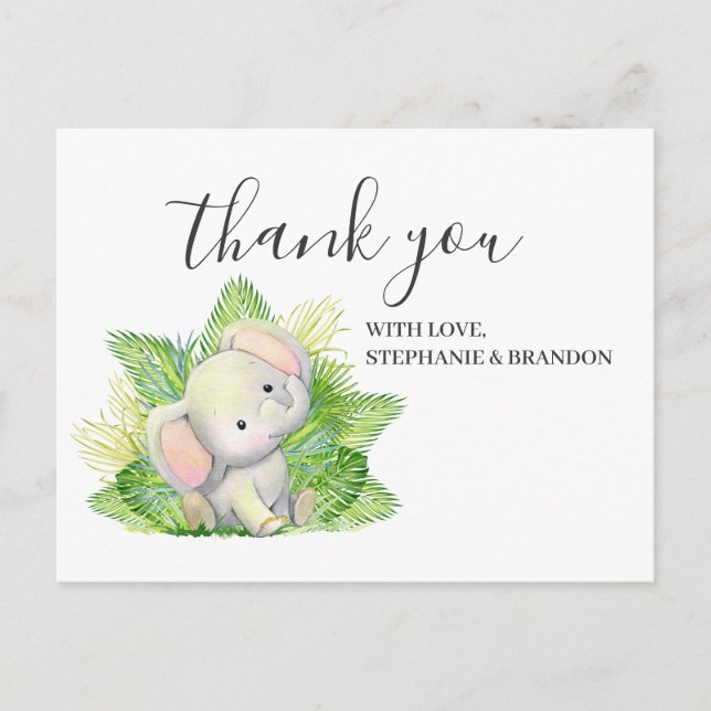 Safari Elephant Thank You  Card (Front)