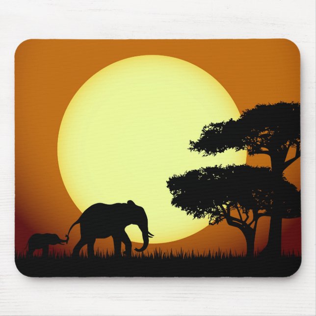 Safari elephants at sunset mouse pad (Front)