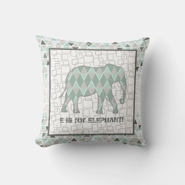 Safari Elephants Baby Boy Geometric Print Modern Cushion (Front)