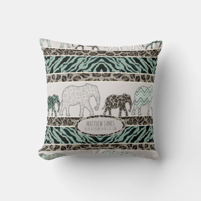Safari Elephants Baby Boy Nursery Leopard Zebra Cushion (Front)