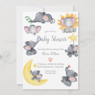 Safari Elephants Watercolor Baby Shower Invitation