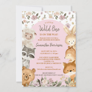 Safari Farm Animal Bear Fox Rabbit Racoon pink Invitation