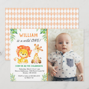 Safari First Birthday Boy Wild One Jungle Party Invitation