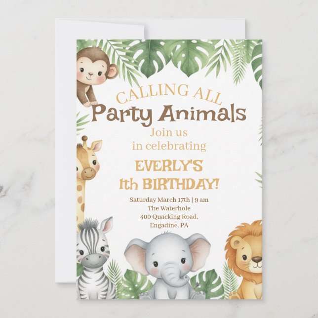 Safari First Birthday Evite Invitation (Front)