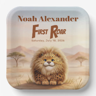 Safari First Roar Fluffy Leopard Birthday Party Paper Plate