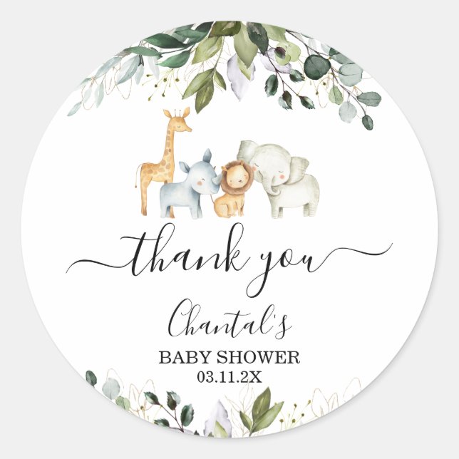 Safari Foliage Baby Shower Favour Sticker (Front)