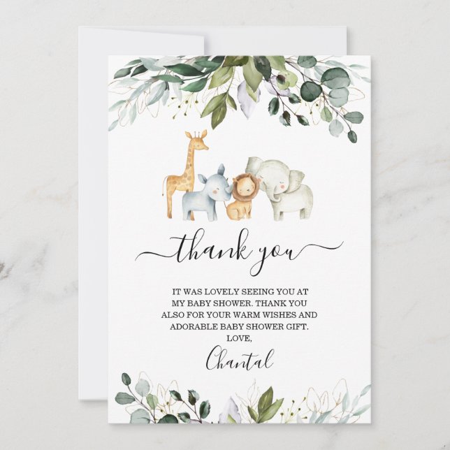 Safari Foliage Baby Shower Thank You Card (Front)