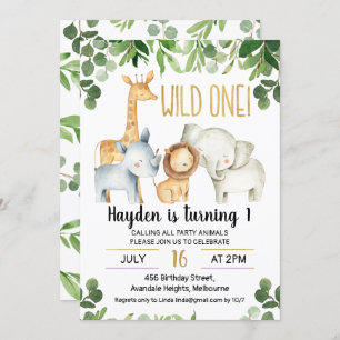 Safari Foliage Wild One 1st Birthday Invitation