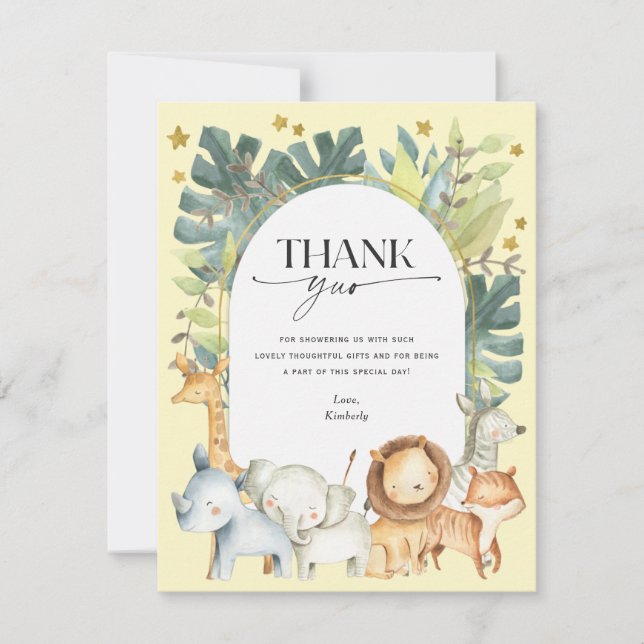 Safari forest animals gender neutral baby shower thank you card (Front)