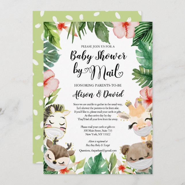Safari Friends | BOY Baby Shower By Mail Invitation (Front/Back)