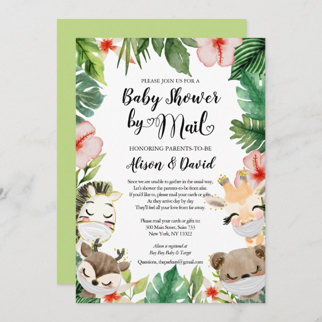 Safari Friends Gender Neutral Baby Shower By Mail Invitation (Front/Back)